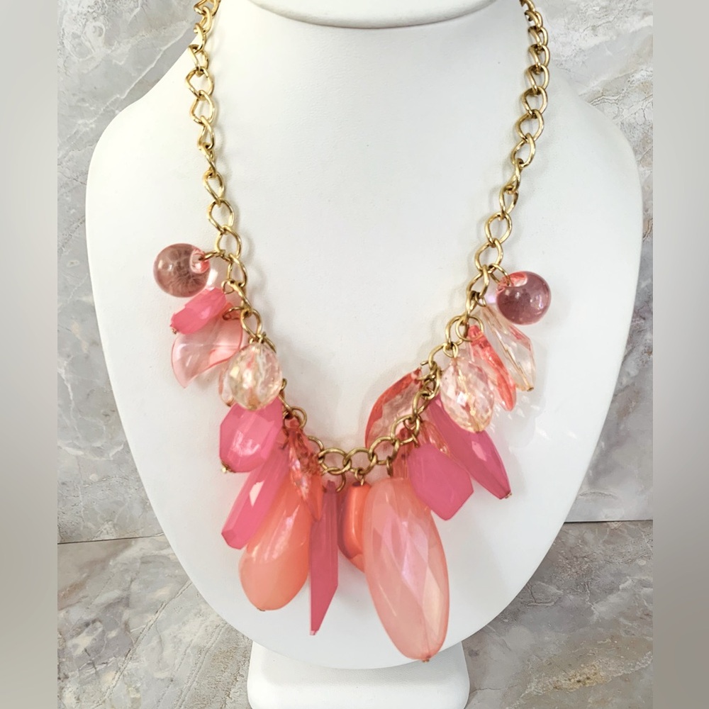 Pink Lucite Chunky Gold Chain Necklace